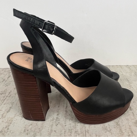 BLEECKER & BOND Sienna Leather Heels Black Size 7.5 Stacked Heel - Picture 11 of 16